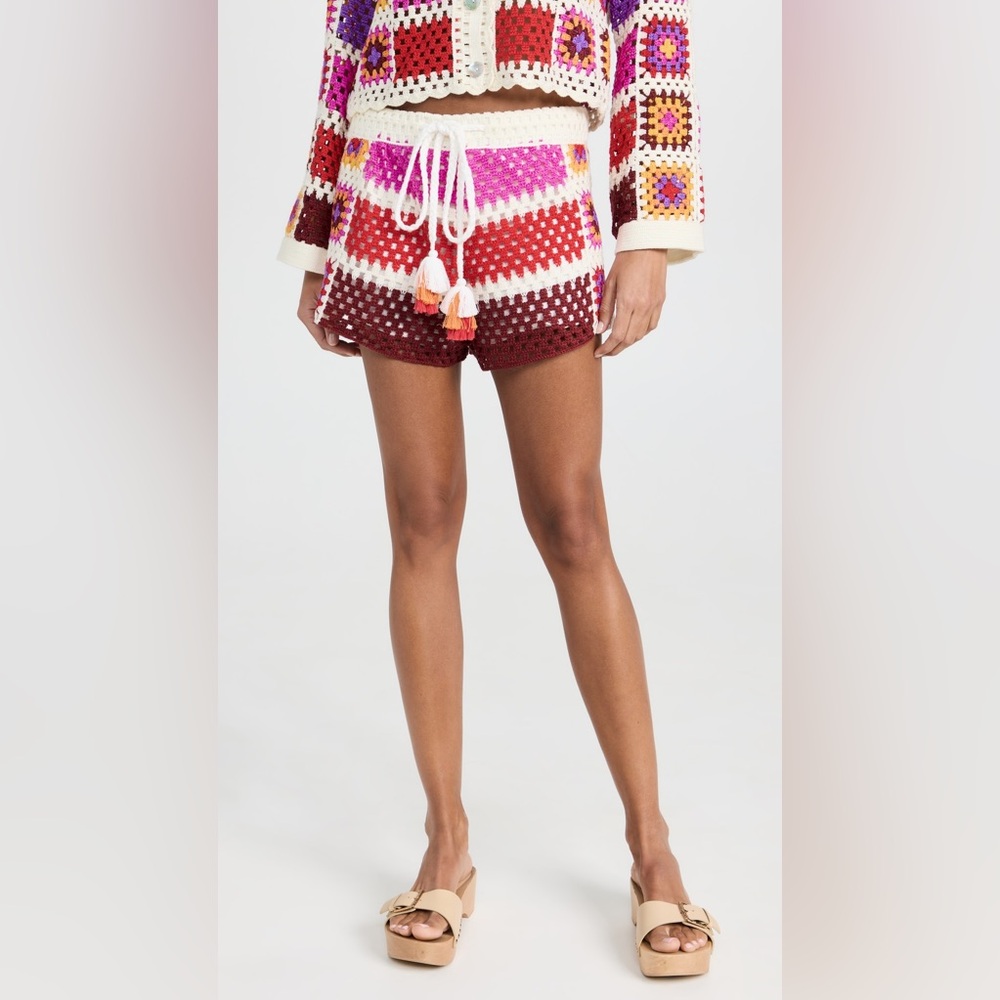 FARM RIO MIXED CROCHET STRIPES SHORTS